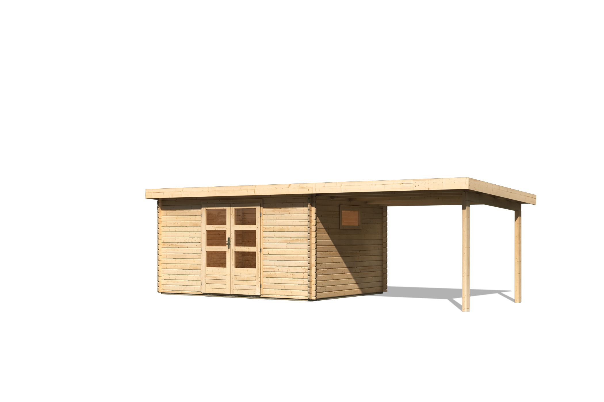 Karibu Gartenhaus Trittau 5 in Naturbelassen und Anbaudach, Freisteller